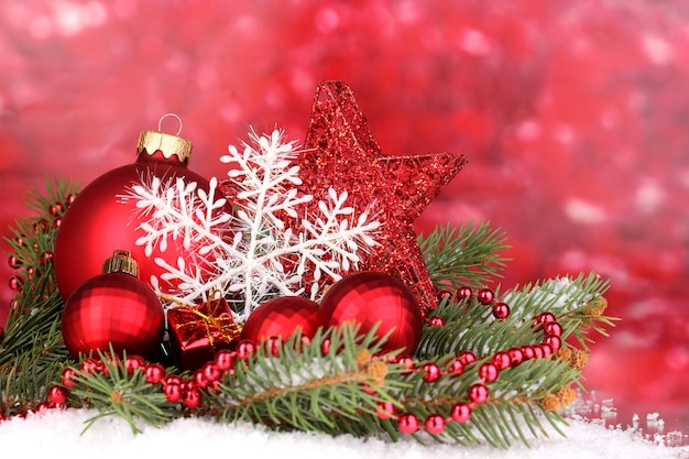 Christmas decoration on red background