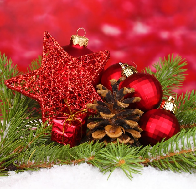 Christmas decoration on red background