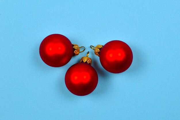 Christmas decoration red ball on blue background