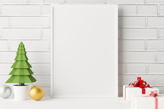 Photo christmas decoration on table against white wall