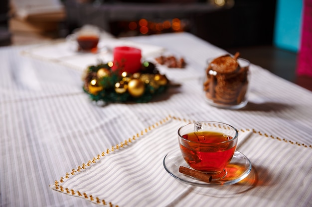 Christmas decoration and tea glass