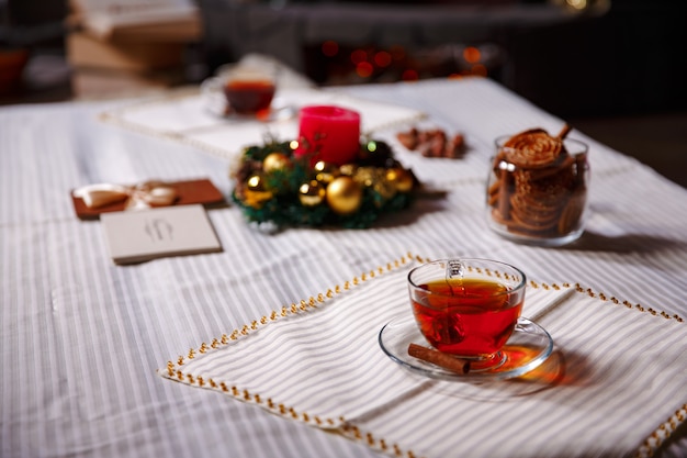 Christmas decoration and tea glass