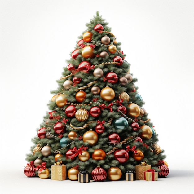 白い背景の木のクリスマスデコレーション