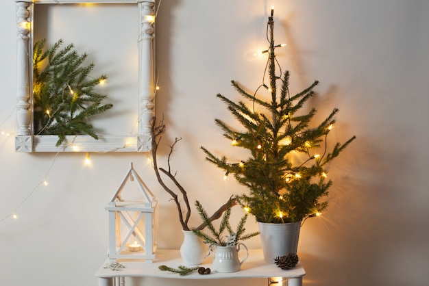 Christmas decoration on white wall