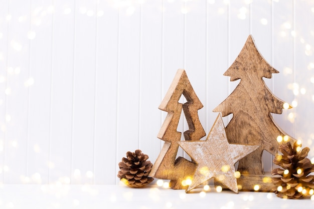 Christmas decoration on a white wooden background.