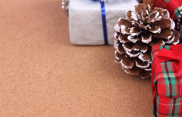 Christmas Decoration with Brown Wood Backdrop.