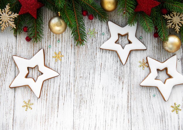 Christmas decoration with cookies Â on a old wooden background