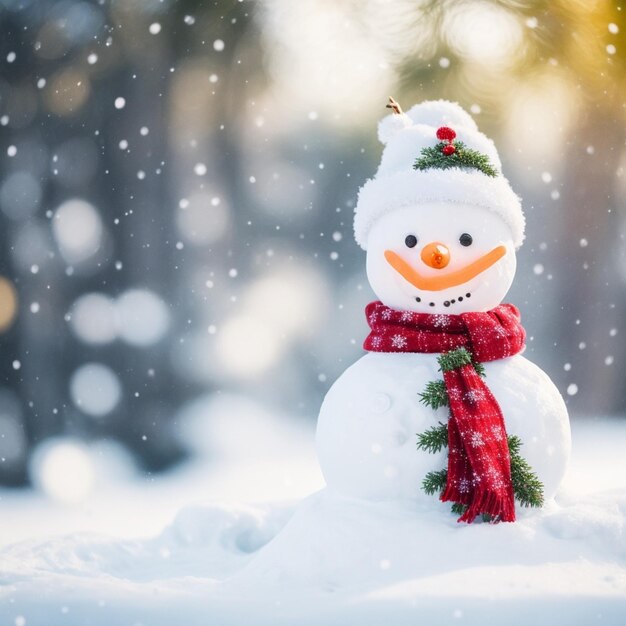 christmas decoration with a cute cheerful snow man