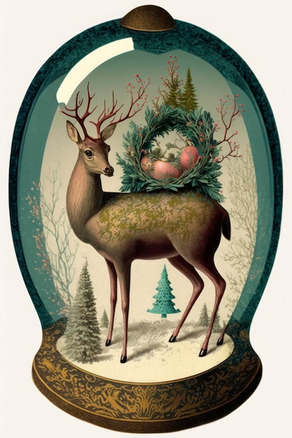 Foto una decorazione natalizia con un cervo al suo interno in un affascinante stile vintage taglia e incolla