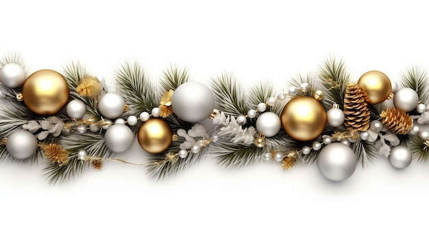 Christmas Decoration With Fir Branches and baubles On a white background Generative Ai