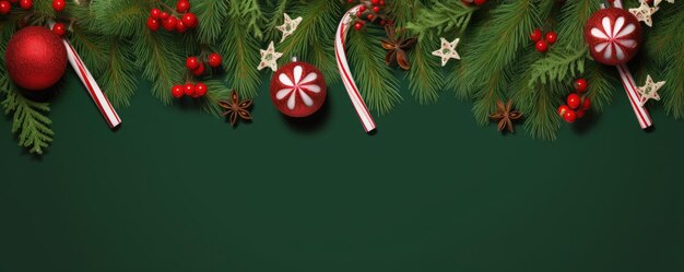 クリスマスの装飾 杉の枝 赤いベリー 緑のクリスマスの背景