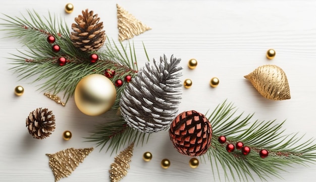 A christmas decoration with a gold and silver decoration and a red christmas ball