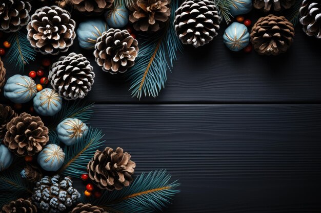 Christmas decoration with pine cones Christmas background with space for text Generative AI