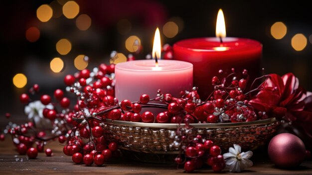 Christmas decoration with red candles and decorations copy space christmas background and wallpape