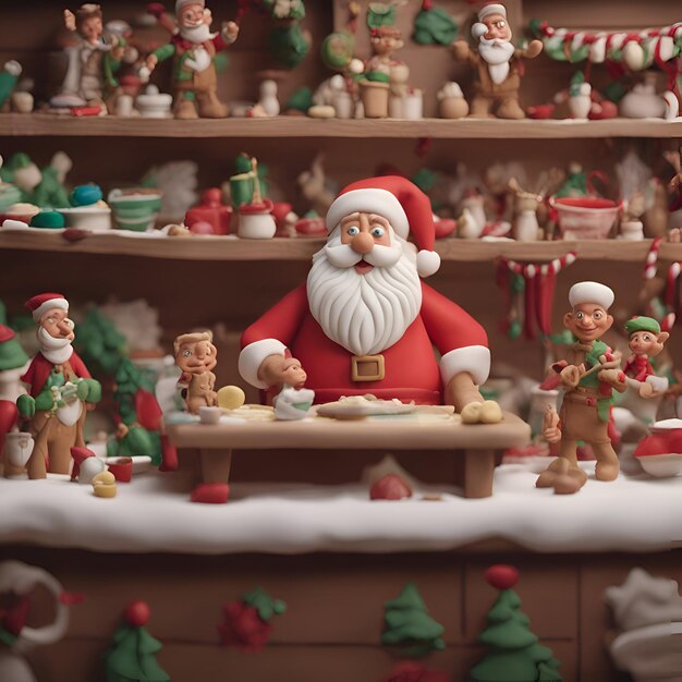 写真 木製の棚にサンタ クロースとジンジャーブレッド クッキーのクリスマスの装飾