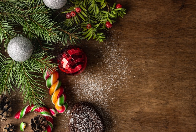 Christmas decoration with tree branches and balls