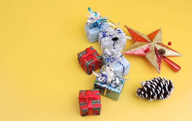 Christmas Decoration with Yellow Backdrop.