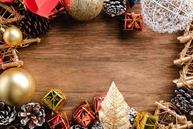 Christmas decoration on wood background