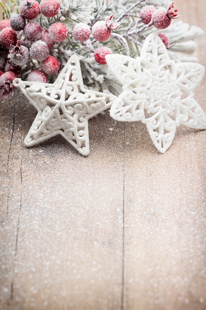 Christmas decoration over wooden background.