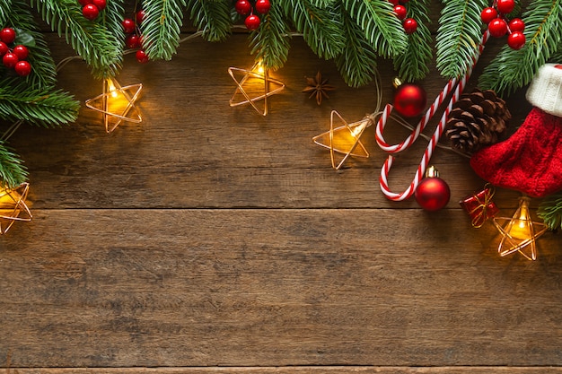 Christmas decoration on a wooden background