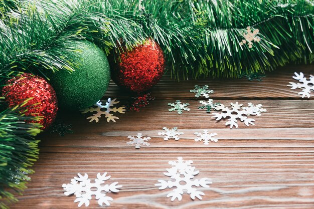 Christmas decoration on the wooden background