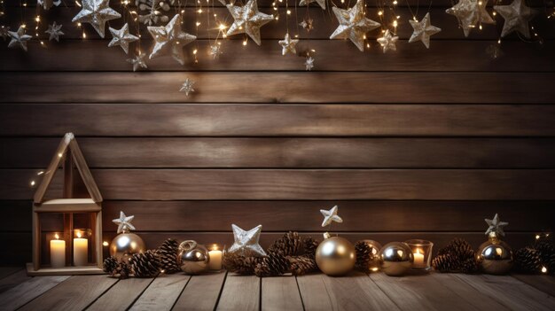 Christmas decoration on wooden background