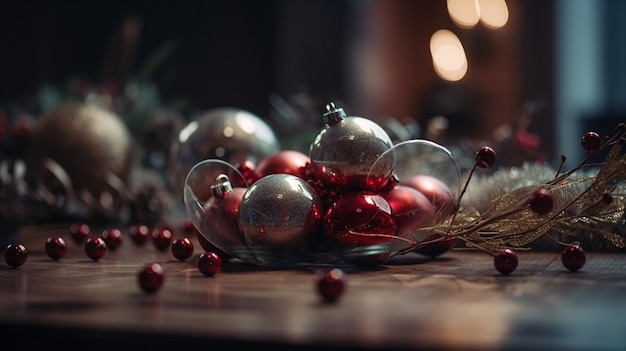 Christmas decoration on wooden backgroundgenerative ai