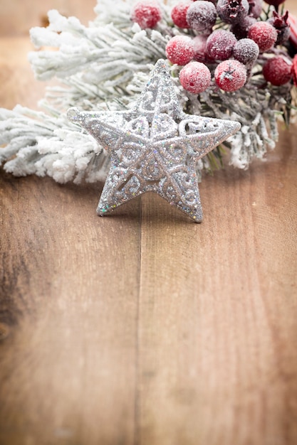 Christmas decoration over wooden surface.