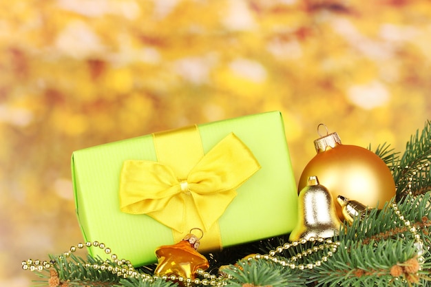 Christmas decoration on yellow background