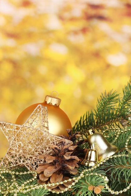 Christmas decoration on yellow background