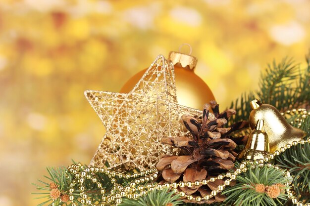 Christmas decoration on yellow background