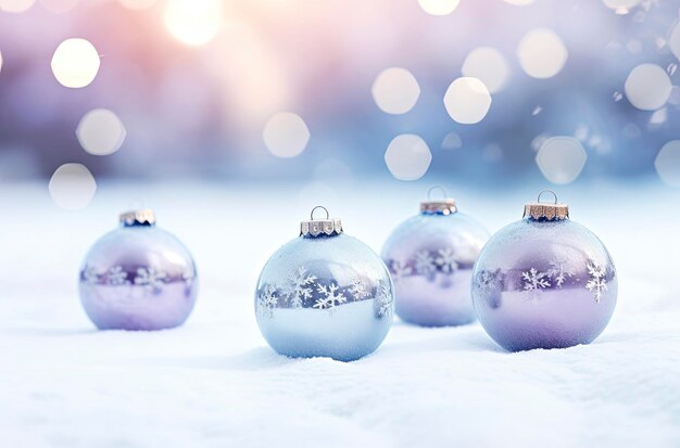 写真 雪の背景にクリスマスの装飾ボール
