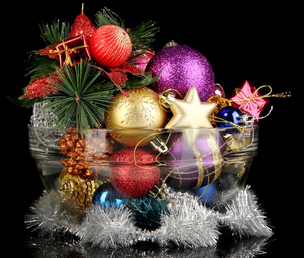 Christmas decorations on black background