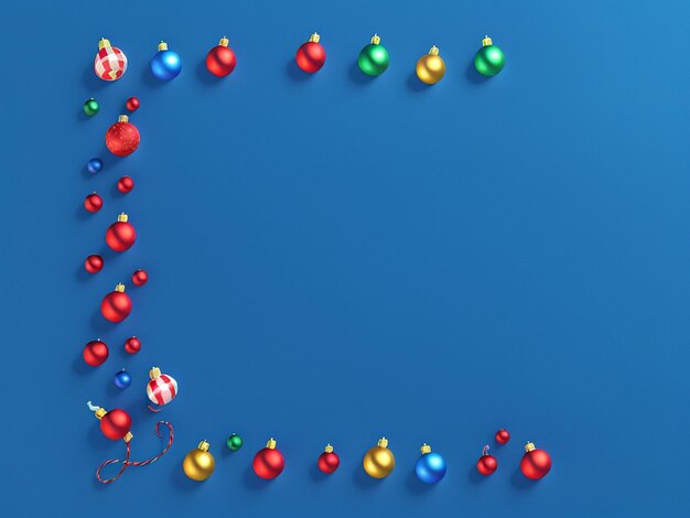 Photo christmas decorations on the blue background flat lay top view with copy space for your text