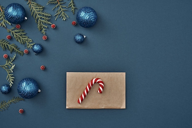 The Christmas decorations on blue background