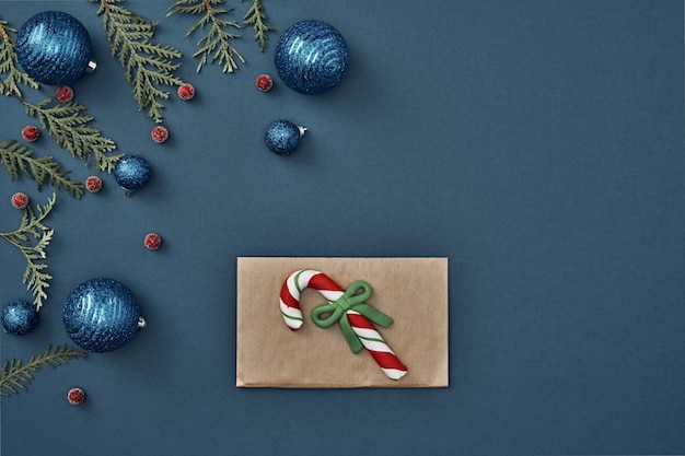 The Christmas decorations on blue background