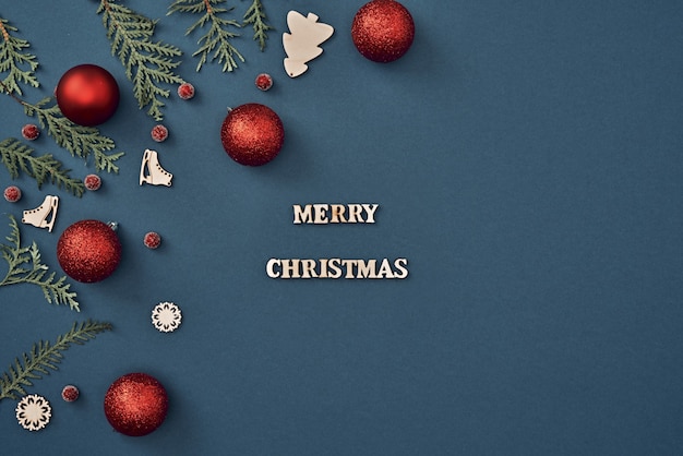 The Christmas decorations on blue background