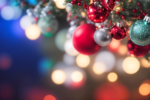 Christmas decorations on a blurred lights background