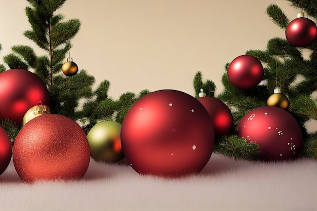 Christmas decorations on the branches fir CGI