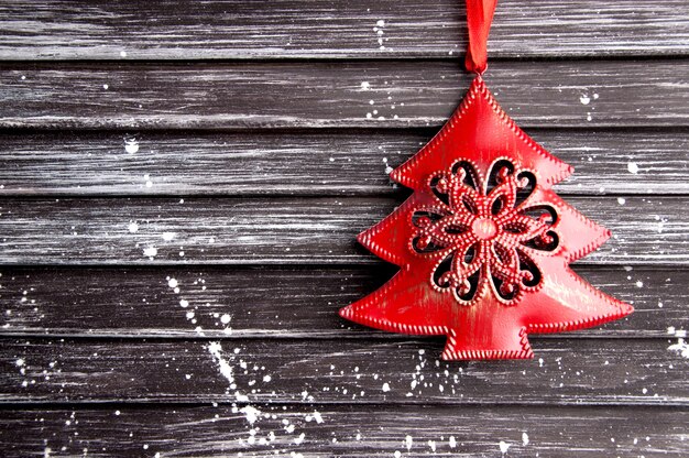 Christmas decorations on brown shabby background