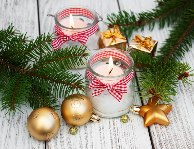  christmas decorations candles in glass jars with fir