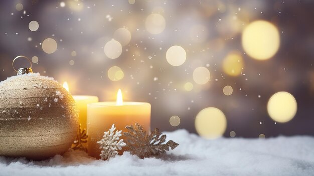 Christmas decorations candles snowy backgroundai generated Christmas background illustration on white background