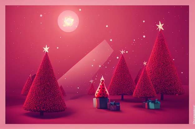 赤い背景に分離されたクリスマス ツリーのクリスマスの装飾
