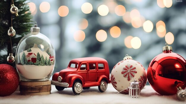 Photo christmas decorations closeup against the background of a christmas tree