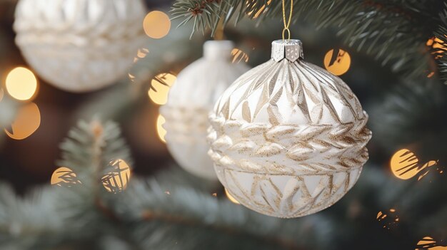 Photo christmas decorations closeup against the background of a christmas tree