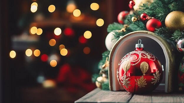 Photo christmas decorations closeup against the background of a christmas tree