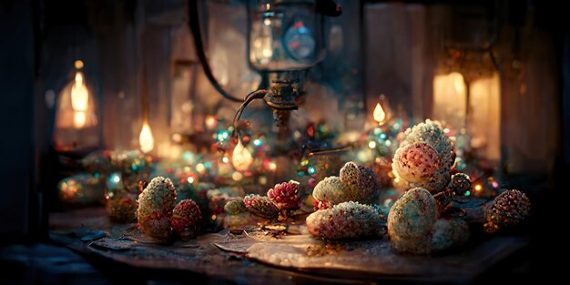 Christmas decorations. Digital illustration. Painting. Beautiful scenario