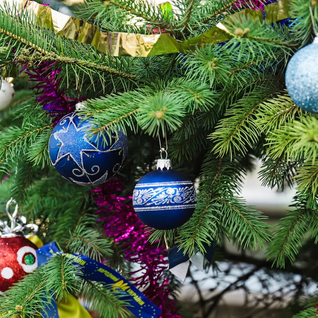 Christmas decorations on the fir tree