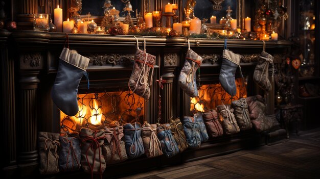 christmas decorations on a fireplace