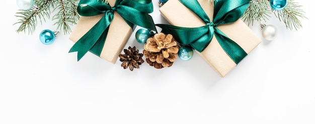 Christmas decorations and gift box isolated